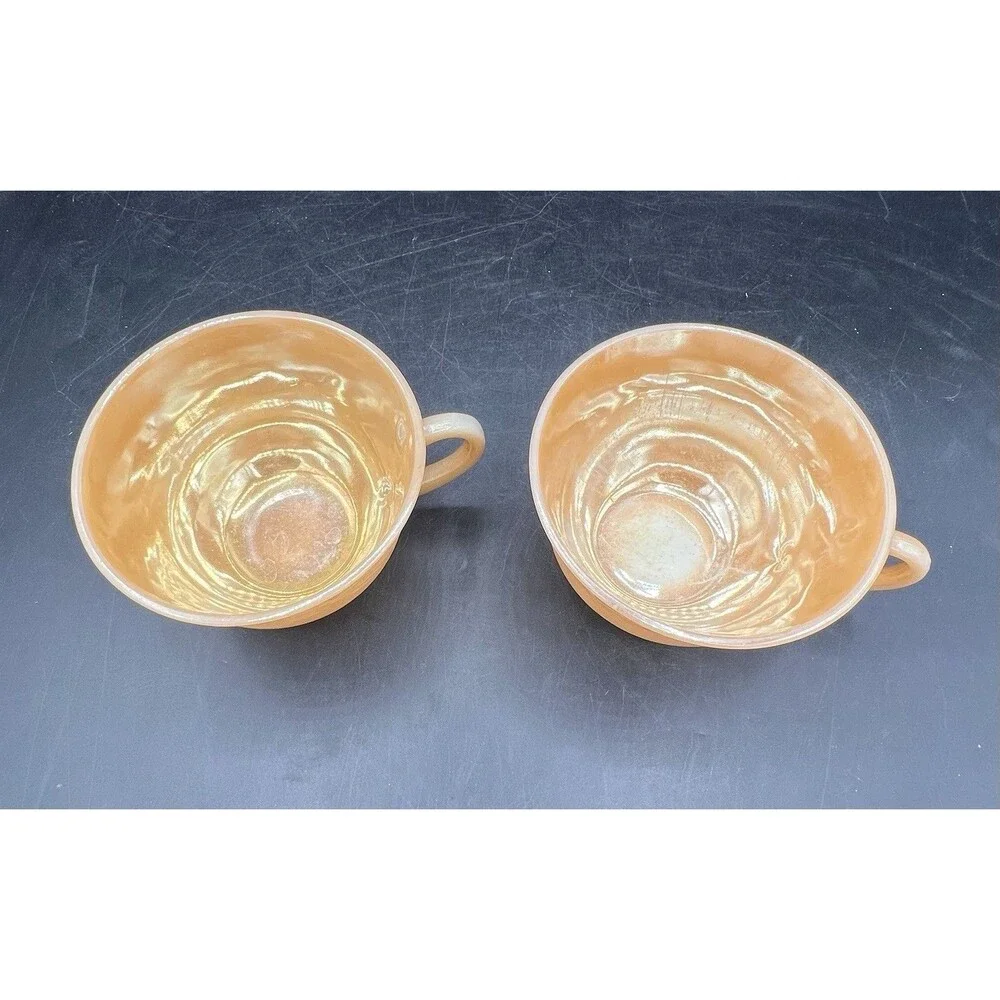 Vintage Fire King Peach Lustre Laurel Leaf 2 Cups 2 Saucers Anchor Hocking